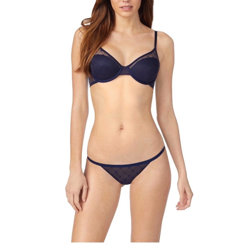 NWT DKNY Women's Monogram Mesh Full Coverage Bra sold out color night navy 34C